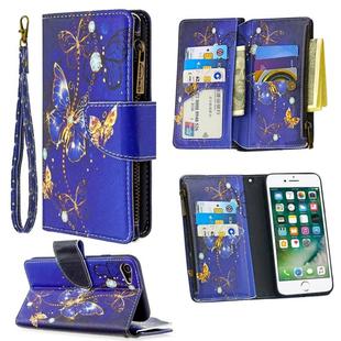For iPhone 8 & 7 Colored Drawing Pattern Zipper Horizontal Flip Leather Case with Holder & Card Slots & Wallet(Purple Butterfly)