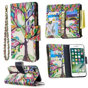 For iPhone 8 & 7 Colored Drawing Pattern Zipper Horizontal Flip Leather Case with Holder & Card Slots & Wallet(Tree)