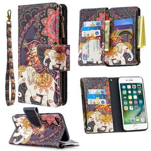 For iPhone 8 & 7 Colored Drawing Pattern Zipper Horizontal Flip Leather Case with Holder & Card Slots & Wallet(Flower Elephants)
