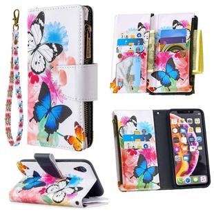 For iPhone XR Colored Drawing Pattern Zipper Horizontal Flip Leather Case with Holder & Card Slots & Wallet(Two Butterflies)