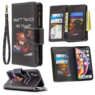 For iPhone XR Colored Drawing Pattern Zipper Horizontal Flip Leather Case with Holder & Card Slots & Wallet(Bear)