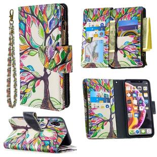 For iPhone XR Colored Drawing Pattern Zipper Horizontal Flip Leather Case with Holder & Card Slots & Wallet(Tree)