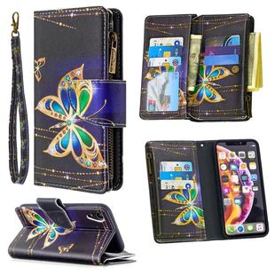 For iPhone XR Colored Drawing Pattern Zipper Horizontal Flip Leather Case with Holder & Card Slots & Wallet(Big Butterfly)