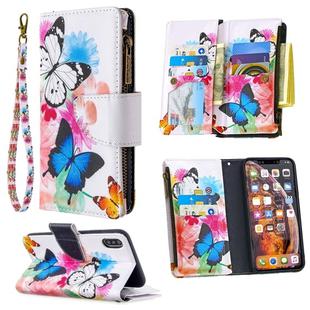 For iPhone XS Max Colored Drawing Pattern Zipper Horizontal Flip Leather Case with Holder & Card Slots & Wallet(Two Butterflies)