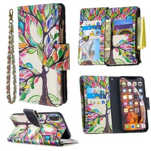 For iPhone XS Max Colored Drawing Pattern Zipper Horizontal Flip Leather Case with Holder & Card Slots & Wallet(Tree)