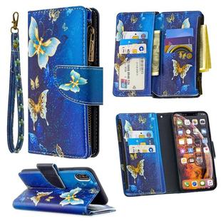 For iPhone XS Max Colored Drawing Pattern Zipper Horizontal Flip Leather Case with Holder & Card Slots & Wallet(Gold Butterfly)