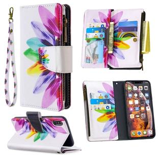 For iPhone XS Max Colored Drawing Pattern Zipper Horizontal Flip Leather Case with Holder & Card Slots & Wallet(Sun Flower)