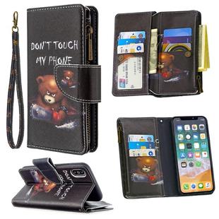 For iPhone XS / X Colored Drawing Pattern Zipper Horizontal Flip Leather Case with Holder & Card Slots & Wallet(Bear)