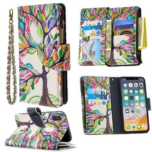For iPhone XS / X Colored Drawing Pattern Zipper Horizontal Flip Leather Case with Holder & Card Slots & Wallet(Tree)