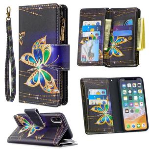 For iPhone XS / X Colored Drawing Pattern Zipper Horizontal Flip Leather Case with Holder & Card Slots & Wallet(Big Butterfly)