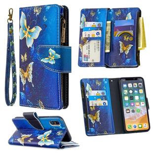 For iPhone XS / X Colored Drawing Pattern Zipper Horizontal Flip Leather Case with Holder & Card Slots & Wallet(Gold Butterfly)