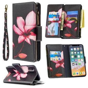 For iPhone XS / X Colored Drawing Pattern Zipper Horizontal Flip Leather Case with Holder & Card Slots & Wallet(Lotus)