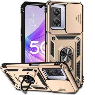 For OPPO A57 Sliding Camshield Holder Phone Case(Gold)