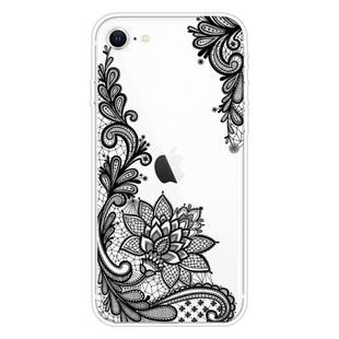 For iPhone SE 2022 / SE 2020 / 8 / 7 Coloured Drawing Pattern Highly Transparent TPU Protective Case(Black Rose)