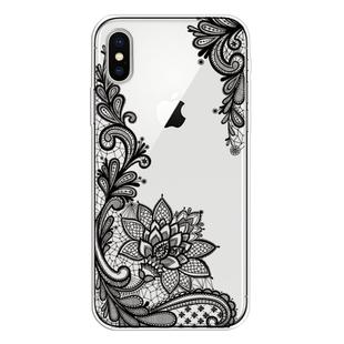 For iPhone X / XS Coloured Drawing Pattern Highly Transparent TPU Protective Case(Black Rose)