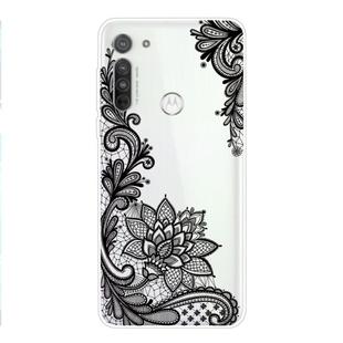 For Motorola G8 Coloured Drawing Pattern Highly Transparent TPU Protective Case(Black Rose)