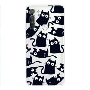 For Motorola G8 Coloured Drawing Pattern Highly Transparent TPU Protective Case(Black Cat)