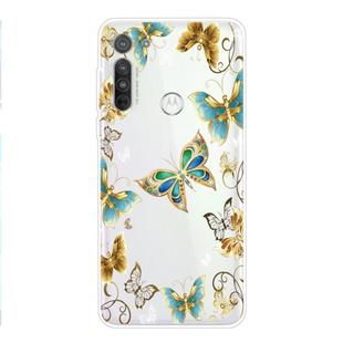 For Motorola G8 Power Coloured Drawing Pattern Highly Transparent TPU Protective Case(Golden Butterfly)