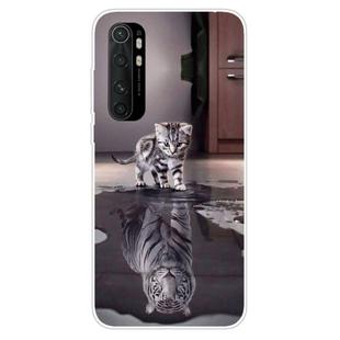 For Xiaomi Mi Note 10 Lite Coloured Drawing Pattern Highly Transparent TPU Protective Case(Cat Tiger)