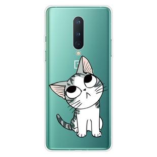 For OnePlus 8 Coloured Drawing Pattern Highly Transparent TPU Protective Case(Cat)