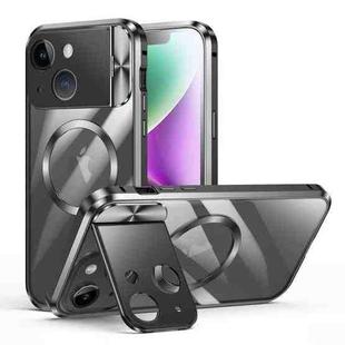 For iPhone 14 Large Window Holder MagSafe Magnetic Metal Phone Case(Black)