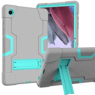 For Samsung Galaxy Tab A8 Contrast Color Robot Silicone Hybrid PC Tablet Case with Holder(Grey Mint Green)