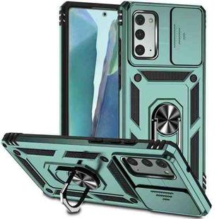 For Samsung Galaxy Note20 Sliding Camshield Holder Phone Case(Dark Green)