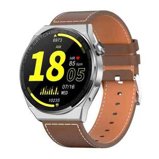 KT62 1.36 inch TFT Round Screen Smart Watch Supports Bluetooth Call/Blood Oxygen Monitoring, Strap:Leather Strap(Silver)