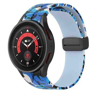 For Samsung Galaxy Watch5 / 5 Pro / Watch 4 / 4 Classic Magnetic Clasp Camouflage Silicone Watch Band(Camouflage Sky Blue)