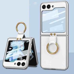 For Samsung Galaxy Z Flip5 Ultra-thin Plain Skin PC Phone Case with Ring(Silver)