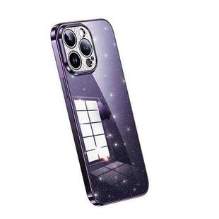 For iPhone 14 Pro Max SULADA Electroplated Transparent Glittery TPU Phone Case(Purple)