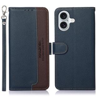 For iPhone 16 KHAZNEH Litchi Texture Leather RFID Phone Case(Blue)