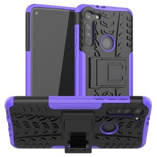 For Motorola Moto G8 Tire Texture Shockproof TPU+PC Protective Case with Holder(Purple)