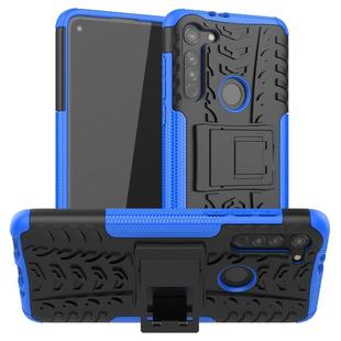 For Motorola Moto G8 Tire Texture Shockproof TPU+PC Protective Case with Holder(Blue)