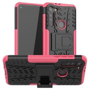 For Motorola Moto G8 Tire Texture Shockproof TPU+PC Protective Case with Holder(Pink)