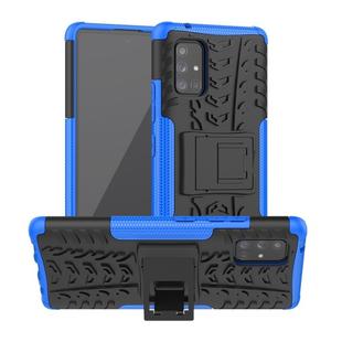 For Samsung Galaxy A71 5G Tire Texture Shockproof TPU+PC Protective Case with Holder(Blue)