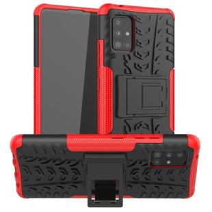 For Samsung Galaxy A51 5G Tire Texture Shockproof TPU+PC Protective Case with Holder(Red)