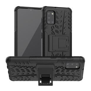 For Samsung Galaxy A31 Tire Texture Shockproof TPU+PC Protective Case with Holder(Black)