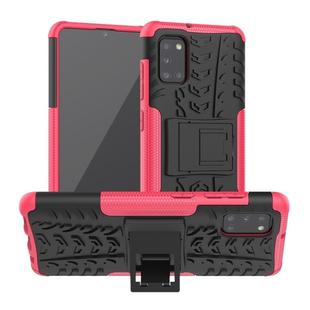 For Samsung Galaxy A31 Tire Texture Shockproof TPU+PC Protective Case with Holder(Pink)