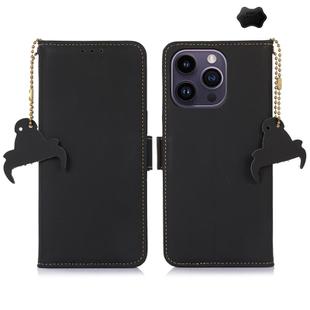 For iPhone 16 Pro Max Genuine Leather Magnetic RFID Leather Phone Case(Black)