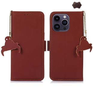 For iPhone 16 Pro Max Genuine Leather Magnetic RFID Leather Phone Case(Coffee)