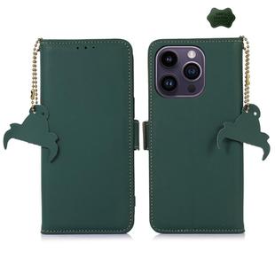 For iPhone 16 Pro Max Genuine Leather Magnetic RFID Leather Phone Case(Green)