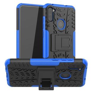 For Samsung Galaxy M11 Tire Texture Shockproof TPU+PC Protective Case，with Holder(Blue)