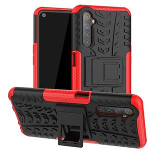 For OPPO Realme 6 Tire Texture Shockproof TPU+PC Protective Case，with Holder(Red)