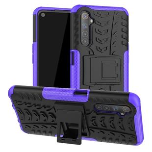 For OPPO Realme 6 Tire Texture Shockproof TPU+PC Protective Case，with Holder(Purple)
