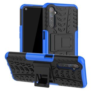 For OPPO Realme 6 Tire Texture Shockproof TPU+PC Protective Case，with Holder(Blue)