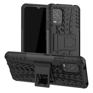 For Xiaomi Mi 10 Lite 5G Tire Texture Shockproof TPU+PC Protective Case，with Holder(Black)