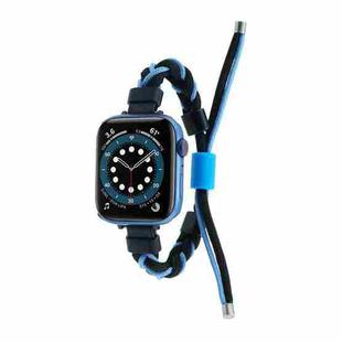 Silicone Bean Braided Cord Nylon Watch Band For Apple Watch Ultra 49mm(Black Blue)