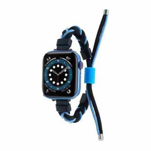 Silicone Bean Braided Cord Nylon Watch Band For Apple Watch 7 45mm(Black Blue)