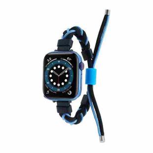 Silicone Bean Braided Cord Nylon Watch Band For Apple Watch 9 41mm(Black Blue)
